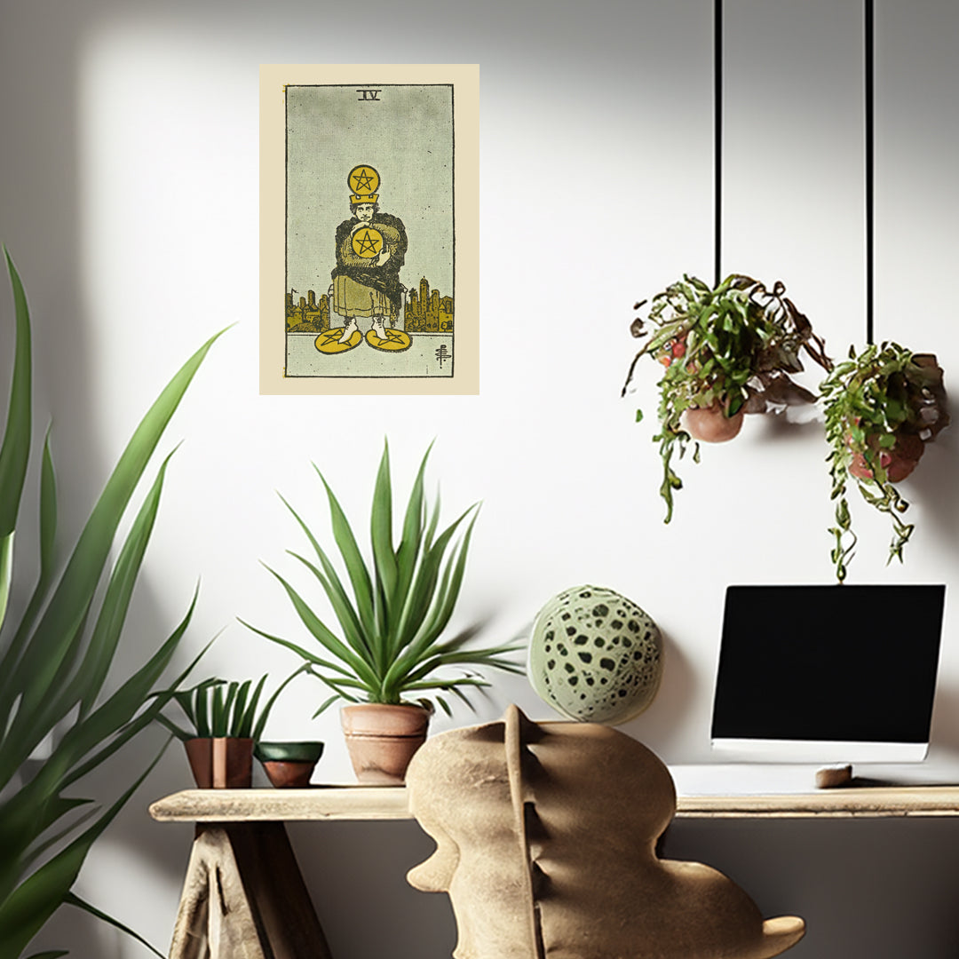 Four Of Pentacles Canvas Print - Tarot Card Art for Home or Office - Apothecary Decor