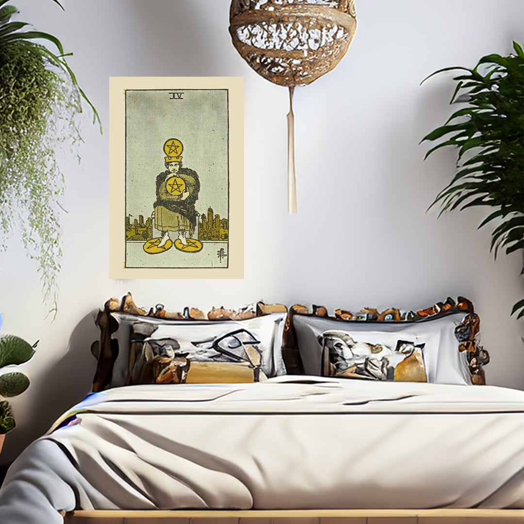 Four Of Pentacles Canvas Print - Tarot Card Art for Home or Office - Apothecary Decor