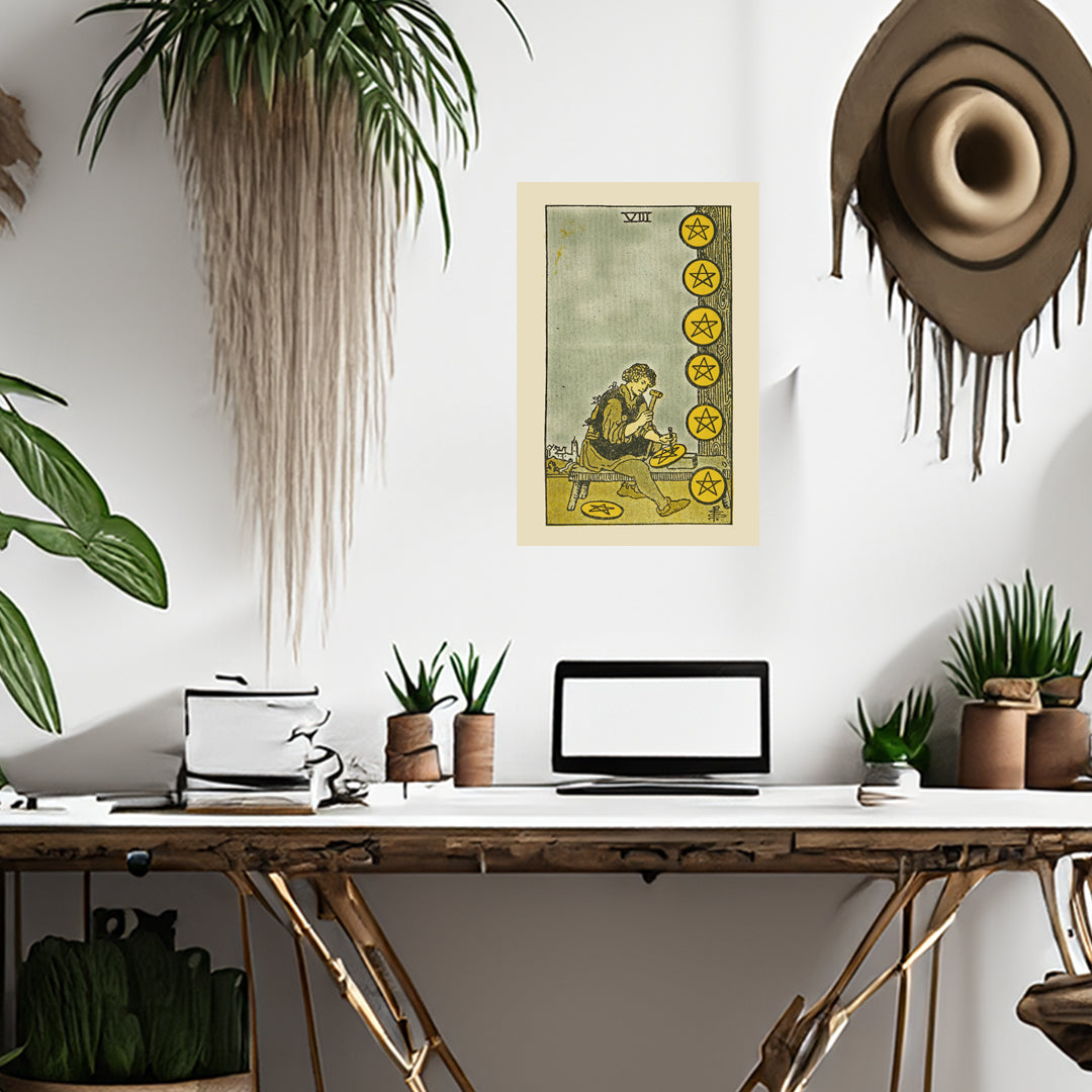 Eight Of Pentacles Canvas Print - Tarot Card Art for Home or Office - Apothecary Decor
