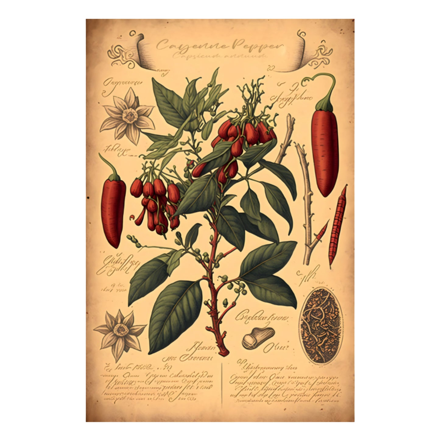 Light Cayenne Canvas Print - Herbal Art for Home or Office - Apothecary Decor