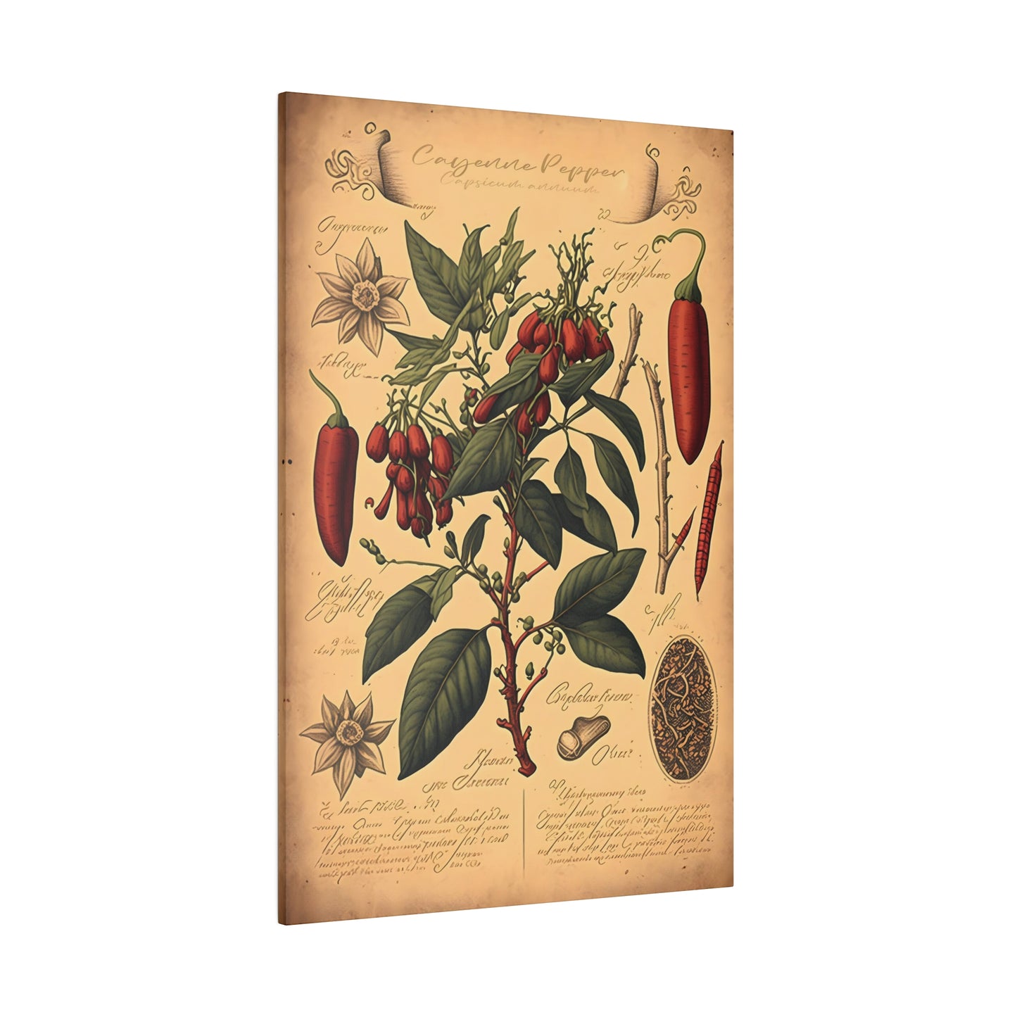 Light Cayenne Canvas Print - Herbal Art for Home or Office - Apothecary Decor