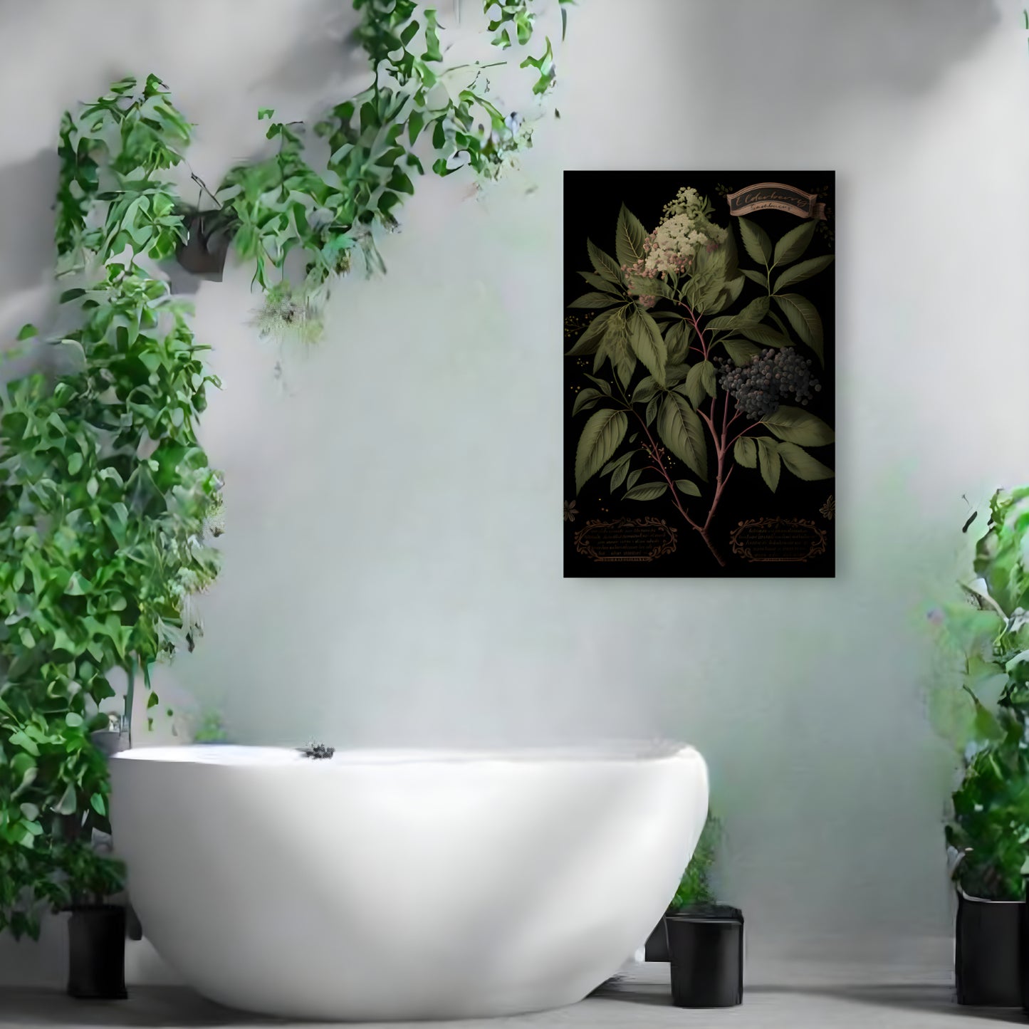 Dark Elderberry Canvas Print - Herbal Art for Home or Office - Apothecary Decor