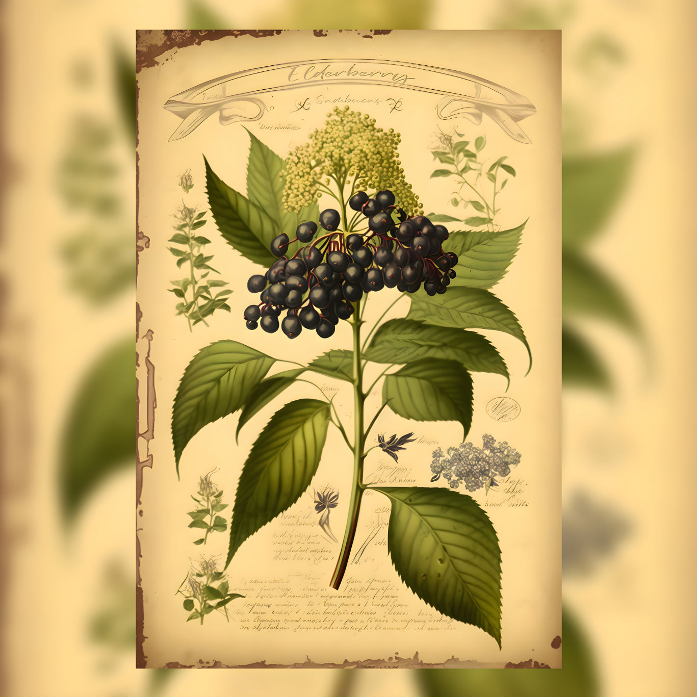 Light Elderberry Canvas Print - Herbal Art for Home or Office - Apothecary Decor