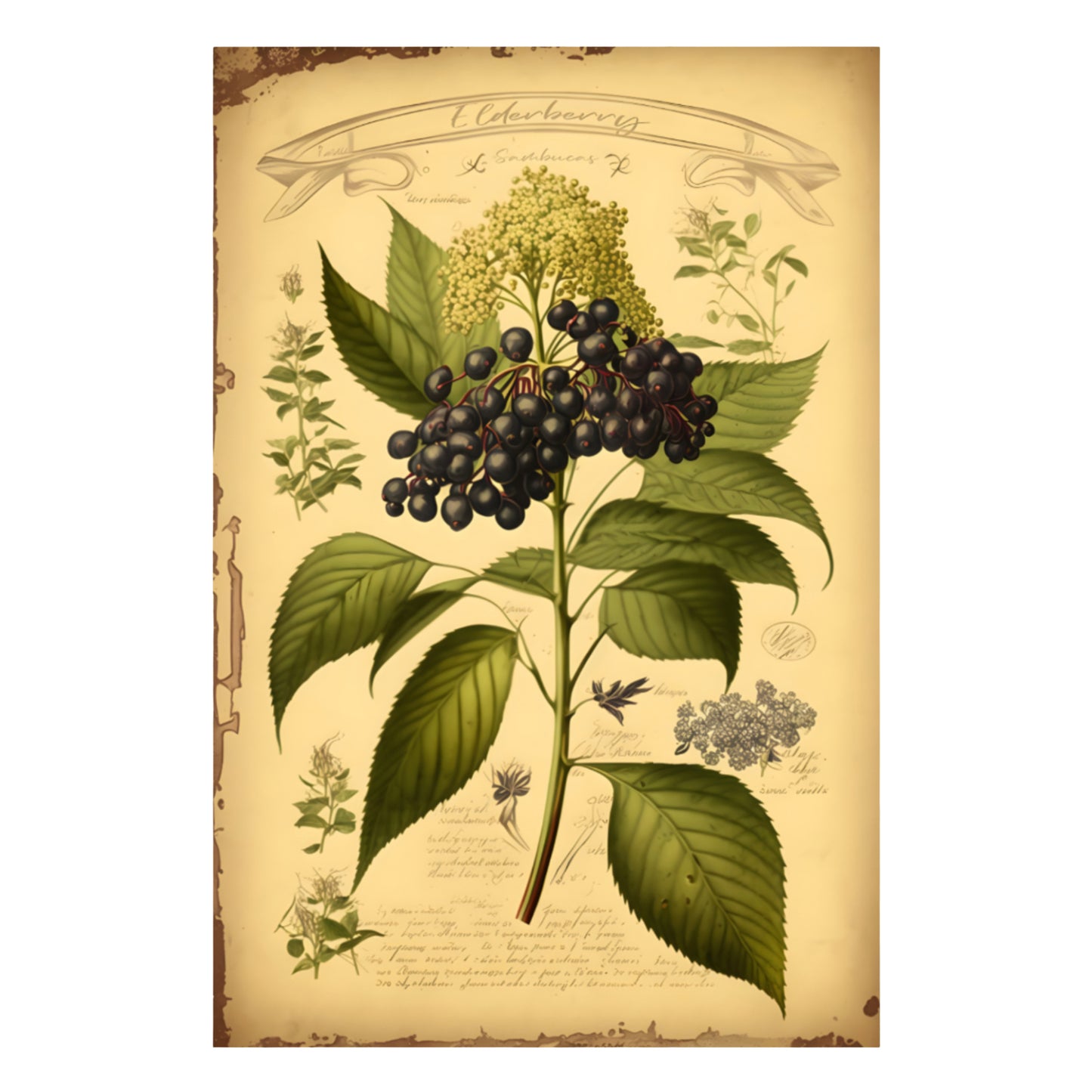 Light Elderberry Canvas Print - Herbal Art for Home or Office - Apothecary Decor