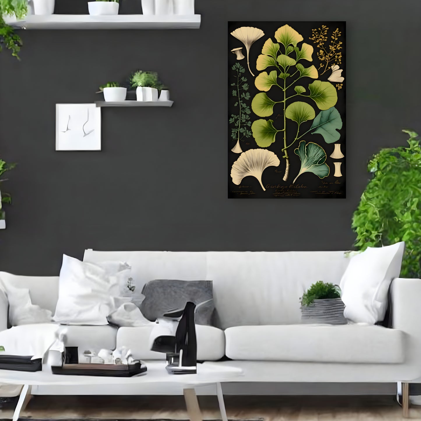Dark Ginkgo Biloba Canvas Print - Herbal Art for Home or Office - Apothecary Decor