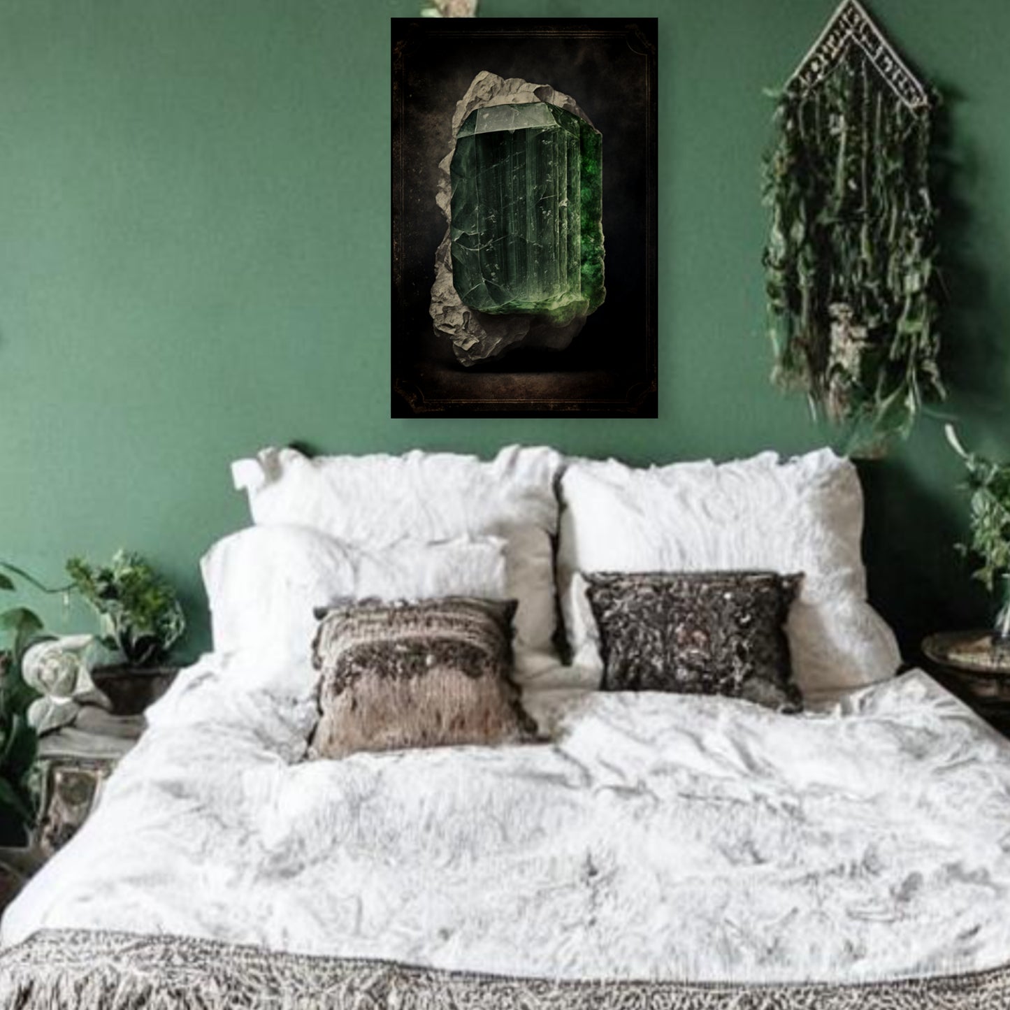 Dark Green Tourmaline Canvas Print - Crystal Art for Home or Office - Apothecary Decor