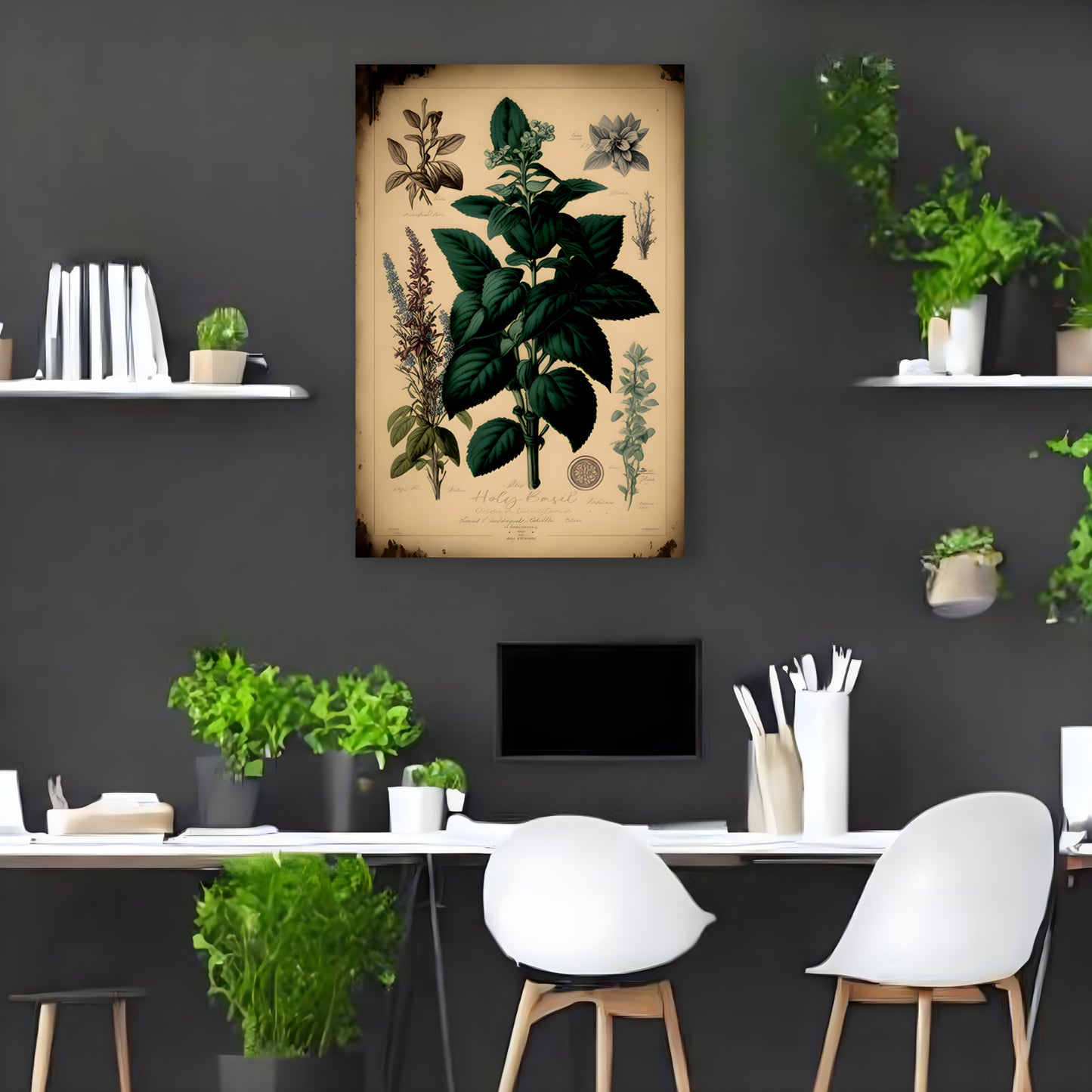 Light Holy Basil Canvas Print - Herbal Art for Home or Office - Apothecary Decor