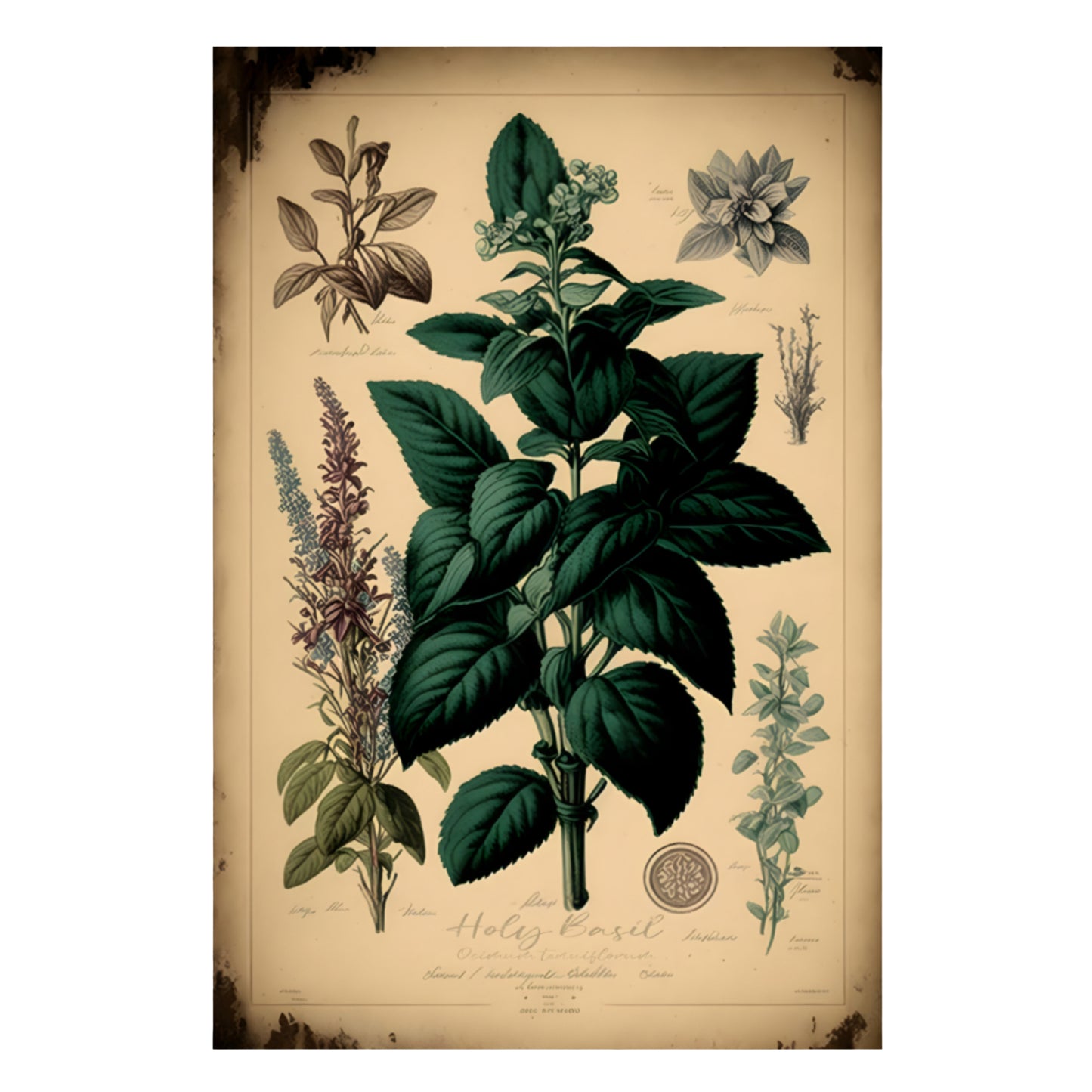 Light Holy Basil Canvas Print - Herbal Art for Home or Office - Apothecary Decor
