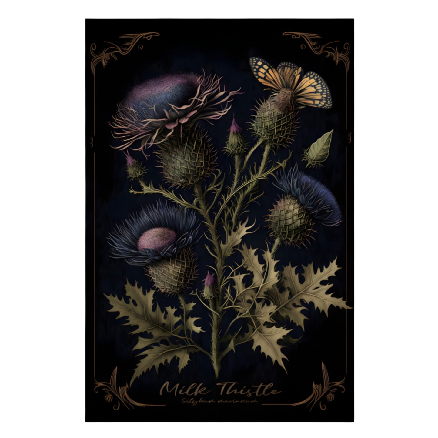Dark Milk Thistle Canvas Print - Herbal Art for Home or Office - Apothecary Decor
