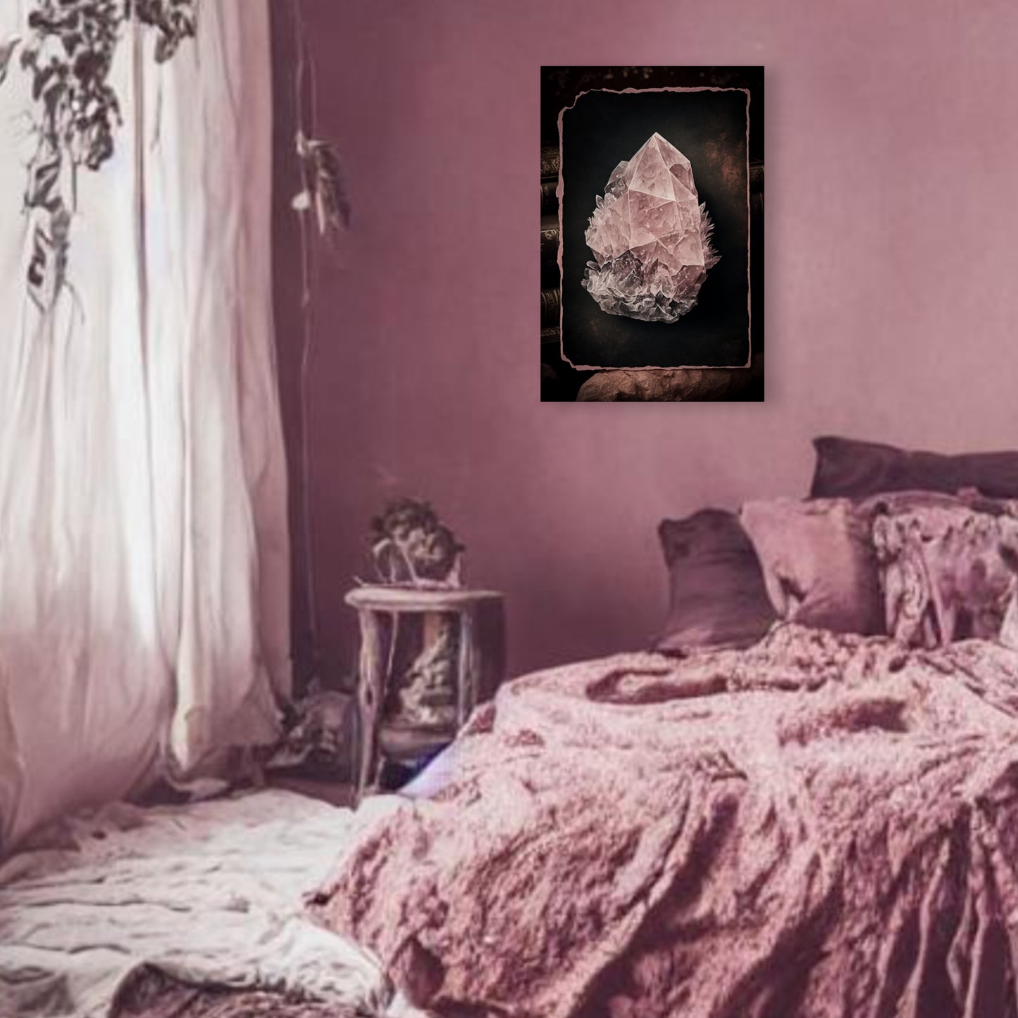 Dark Rose Quartz Canvas Print - Crystal Art for Home or Office - Apothecary Decor