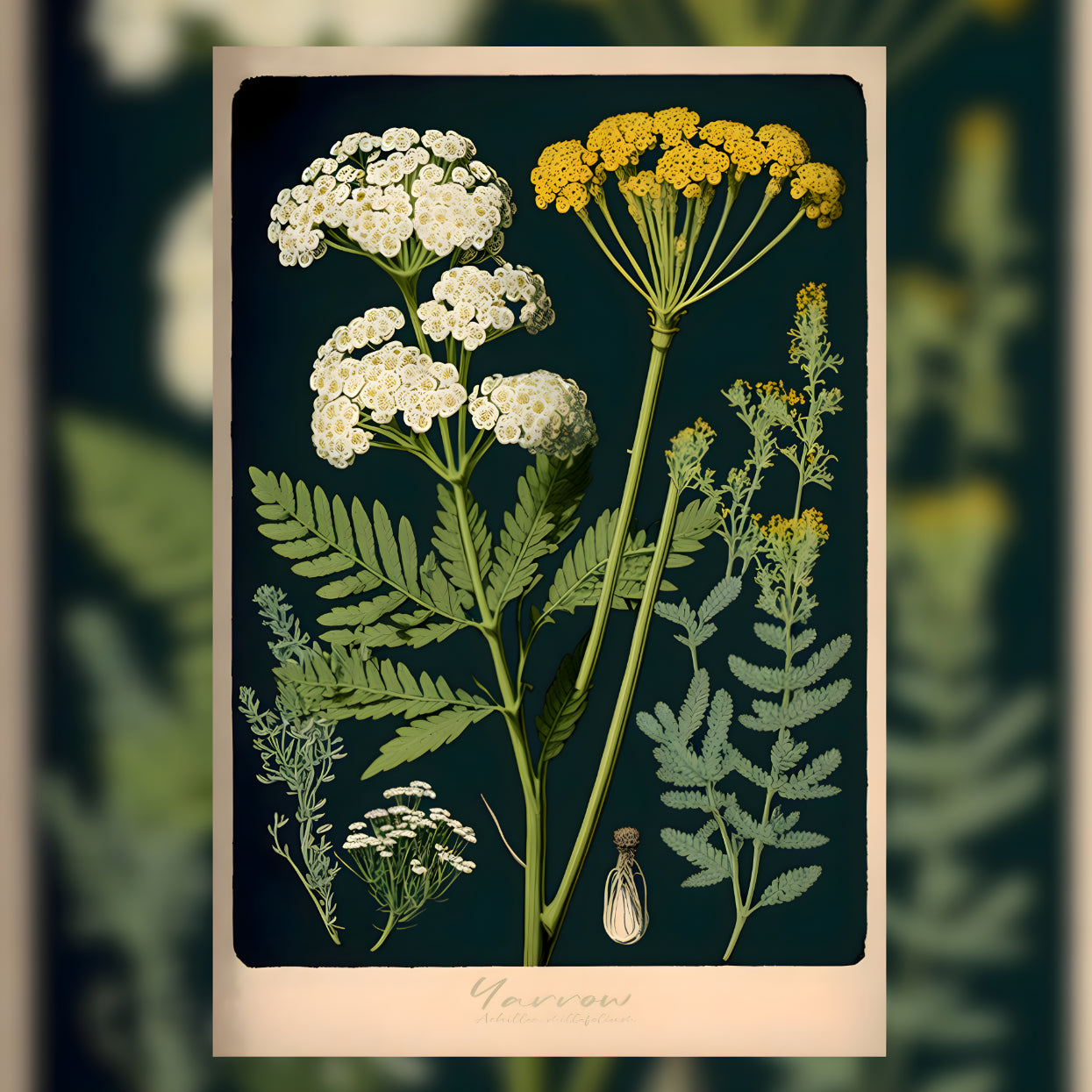 Dark Yarrow Canvas Print - Herbal Art for Home or Office - Apothecary Decor