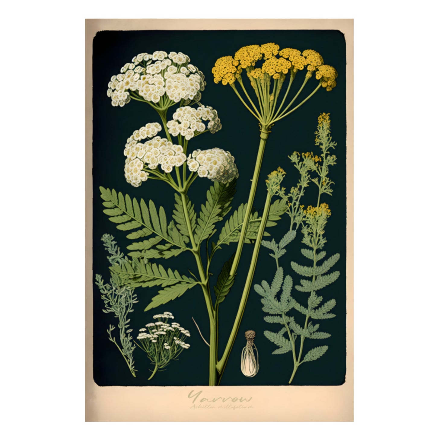 Dark Yarrow Canvas Print - Herbal Art for Home or Office - Apothecary Decor