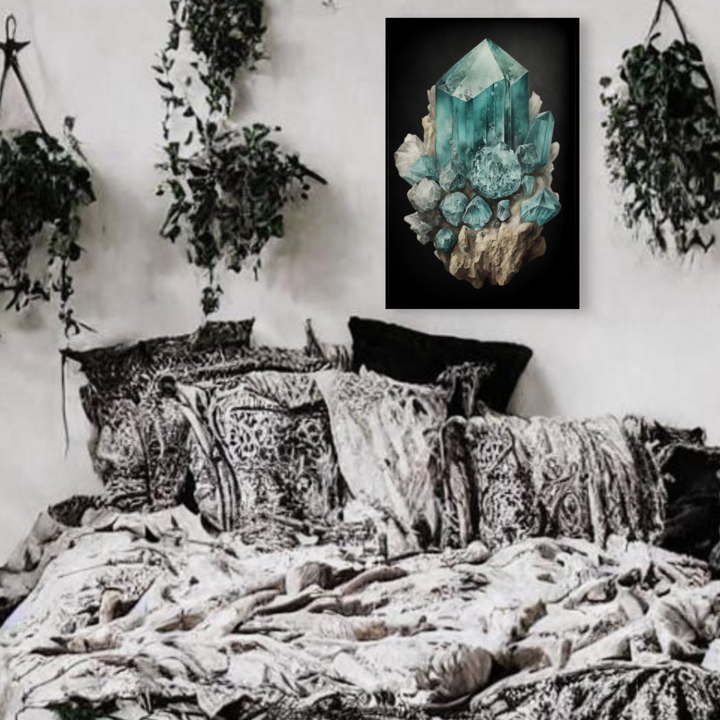 Dark Aquamarine Canvas Print - Crystal Art for Home or Office - Apothecary Decor