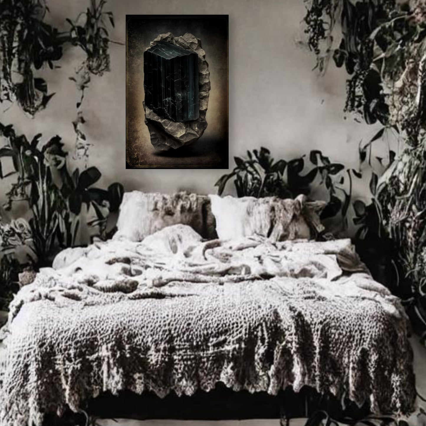 Dark Black Tourmaline Canvas Print - Crystal Art for Home or Office - Apothecary Decor