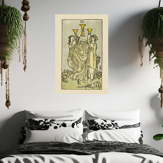 Three Of Cups Canvas Print - Tarot Card Art for Home or Office - Apothecary Decor