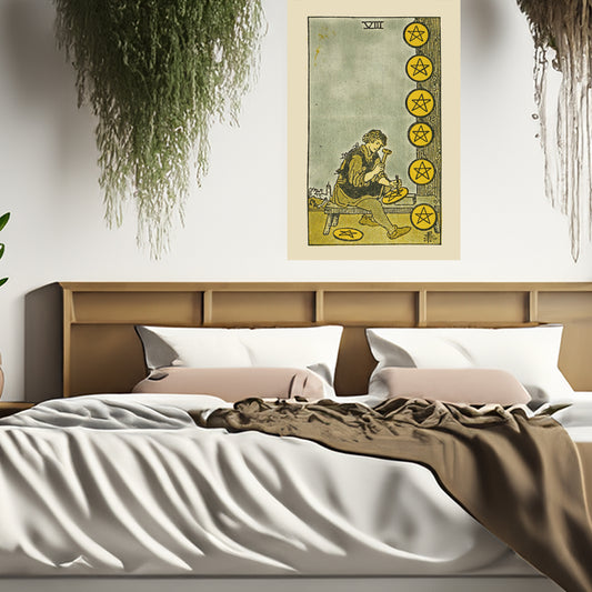 Eight Of Pentacles Canvas Print - Tarot Card Art for Home or Office - Apothecary Decor