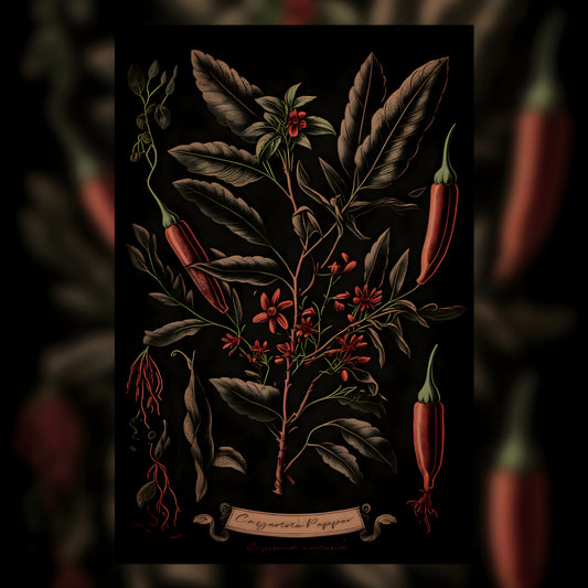 Dark Cayenne Canvas Print - Herbal Art for Home or Office - Apothecary Decor