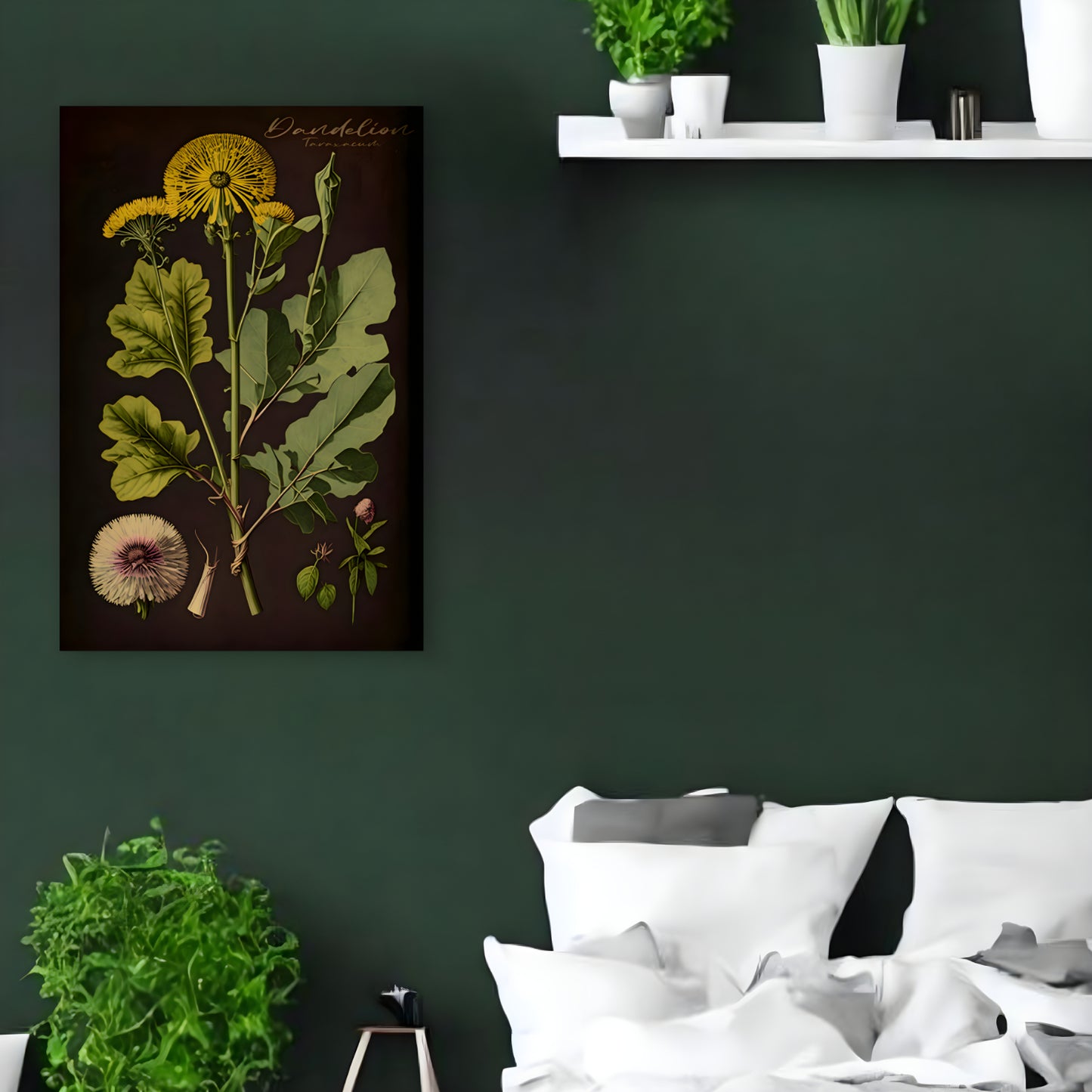 Dark Dandelion Canvas Print - Herbal Art for Home or Office - Apothecary Decor