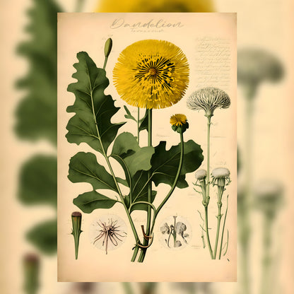 Light Dandelion Canvas Print - Herbal Art for Home or Office - Apothecary Decor