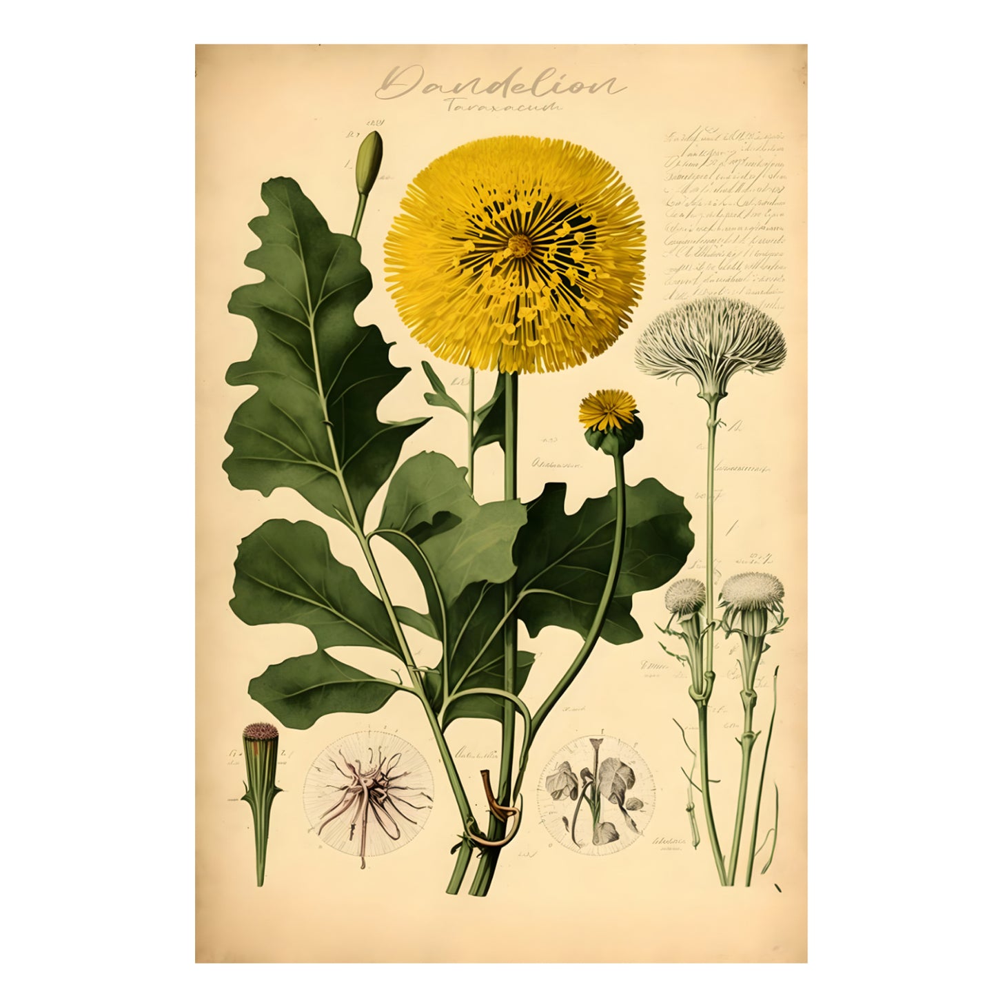 Light Dandelion Canvas Print - Herbal Art for Home or Office - Apothecary Decor