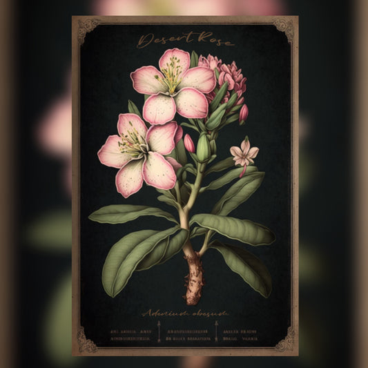 Dark Desert Rose Canvas Print - Herbal Art for Home or Office - Apothecary Decor