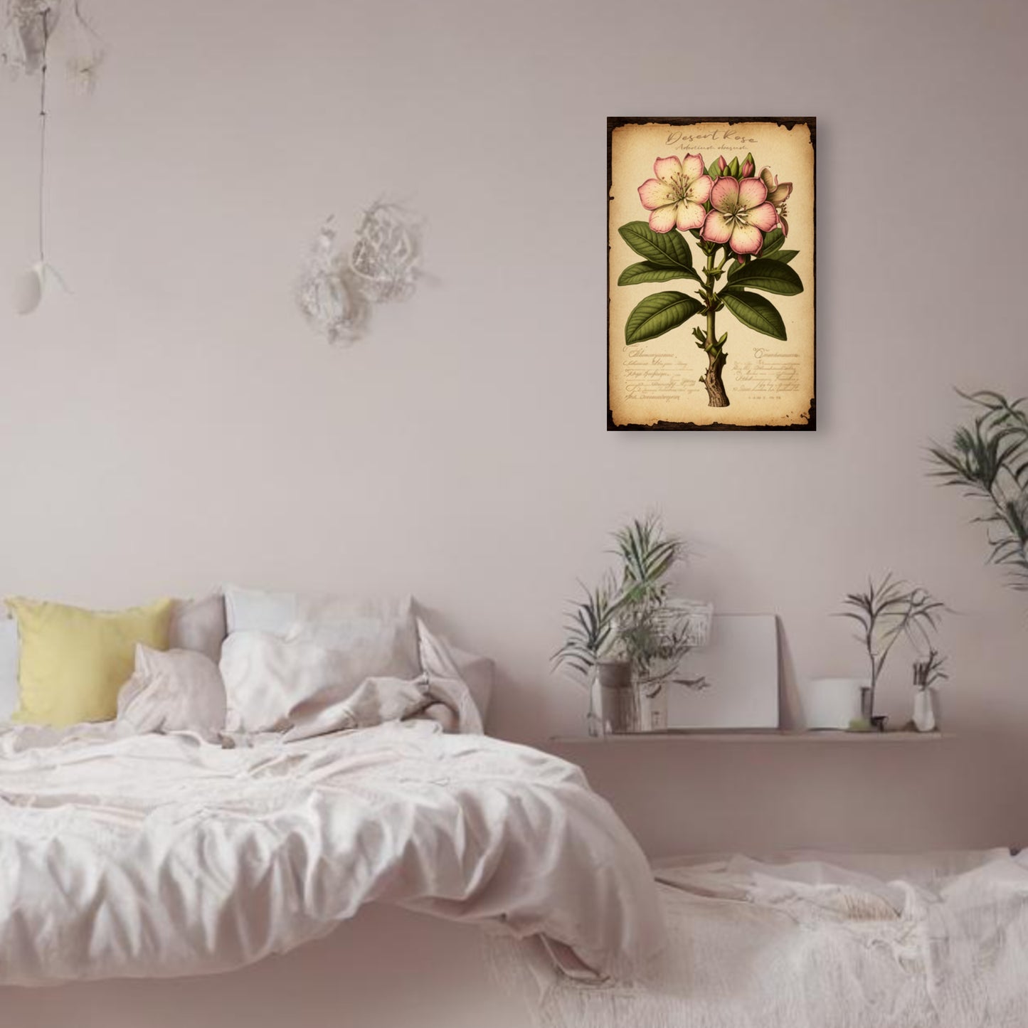 Light Desert Rose Canvas Print - Herbal Art for Home or Office - Apothecary Decor