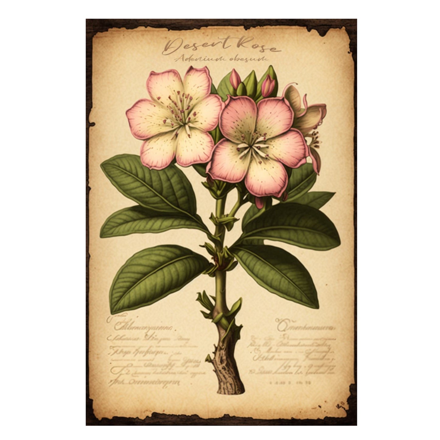 Light Desert Rose Canvas Print - Herbal Art for Home or Office - Apothecary Decor