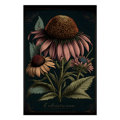 Dark Echinacea Canvas Print - Herbal Art for Home or Office - Apothecary Decor