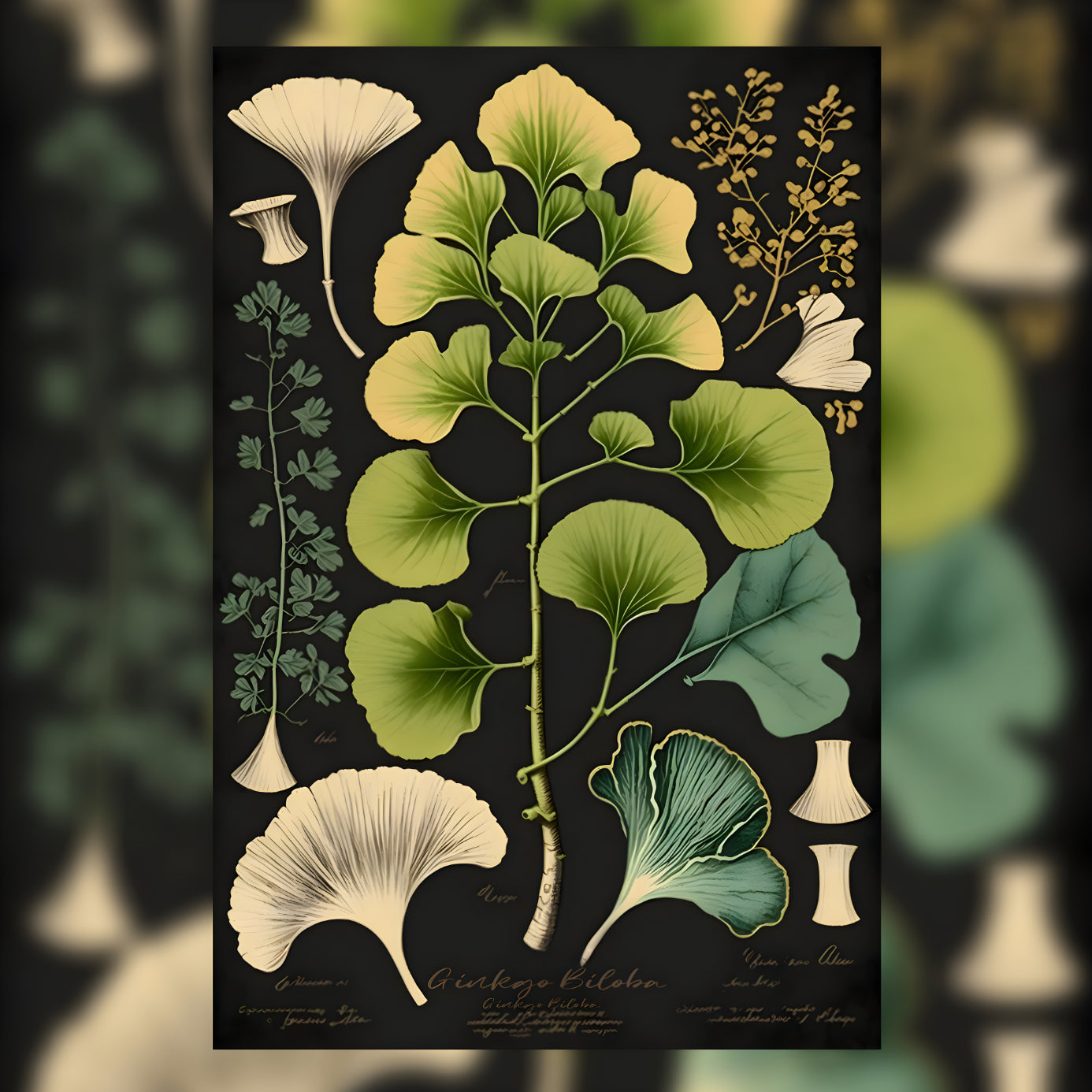 Dark Ginkgo Biloba Canvas Print - Herbal Art for Home or Office - Apothecary Decor