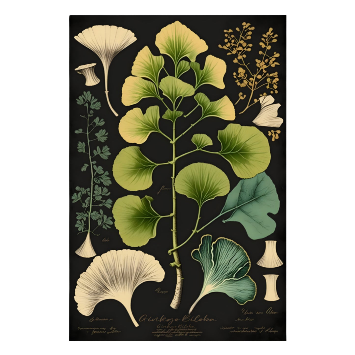 Dark Ginkgo Biloba Canvas Print - Herbal Art for Home or Office - Apothecary Decor