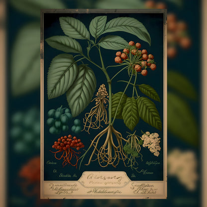 Dark Ginseng Canvas Print - Herbal Art for Home or Office - Apothecary Decor