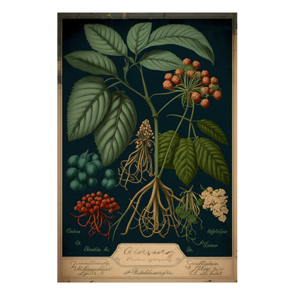 Dark Ginseng Canvas Print - Herbal Art for Home or Office - Apothecary Decor