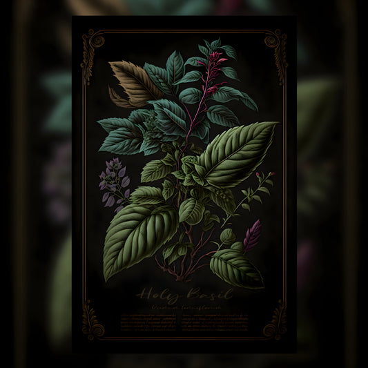 Dark Holy Basil Canvas Print - Herbal Art for Home or Office - Apothecary Decor