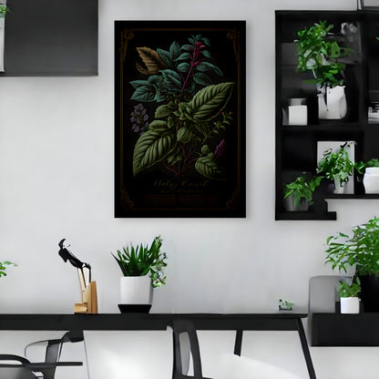 Dark Holy Basil Canvas Print - Herbal Art for Home or Office - Apothecary Decor