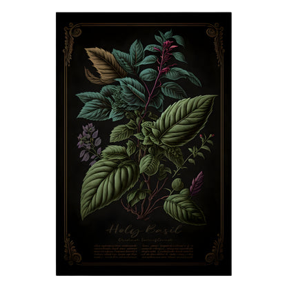 Dark Holy Basil Canvas Print - Herbal Art for Home or Office - Apothecary Decor