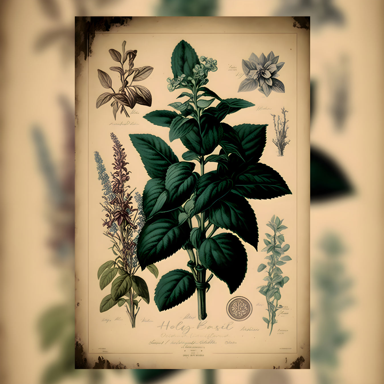 Light Holy Basil Canvas Print - Herbal Art for Home or Office - Apothecary Decor