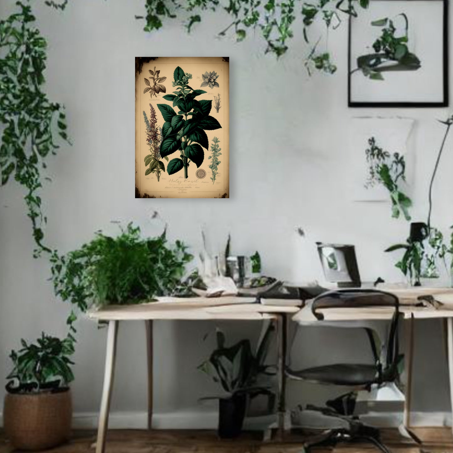 Light Holy Basil Canvas Print - Herbal Art for Home or Office - Apothecary Decor