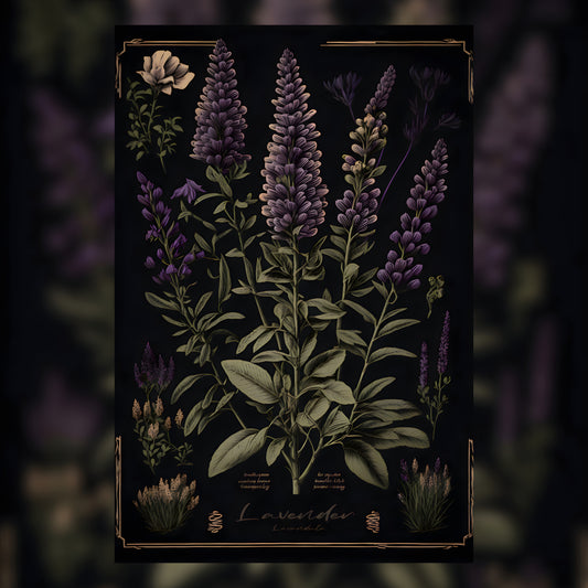 Dark Lavender Canvas Print - Herbal Art for Home or Office - Apothecary Decor