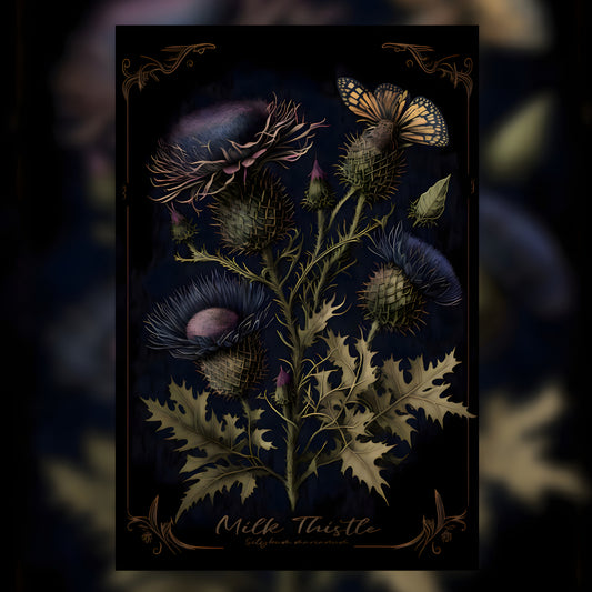 Dark Milk Thistle Canvas Print - Herbal Art for Home or Office - Apothecary Decor