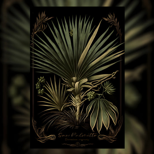 Dark Saw Palmetto Canvas Print - Herbal Art for Home or Office - Apothecary Decor