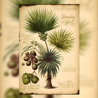 Light Saw Palmetto Canvas Print - Herbal Art for Home or Office - Apothecary Decor