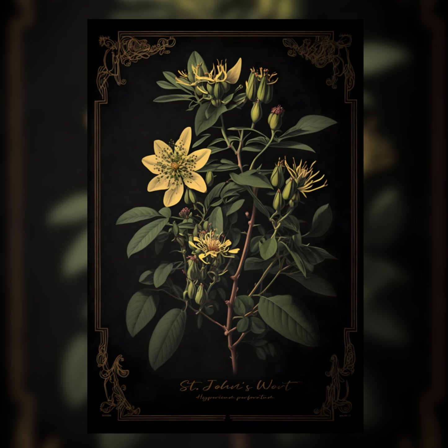 Dark St. John's Wart Canvas Print - Herbal Art for Home or Office - Apothecary Decor