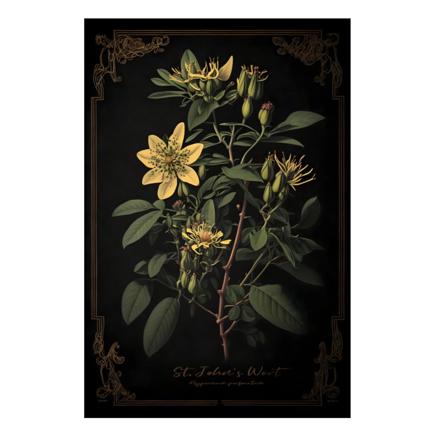 Dark St. John's Wart Canvas Print - Herbal Art for Home or Office - Apothecary Decor