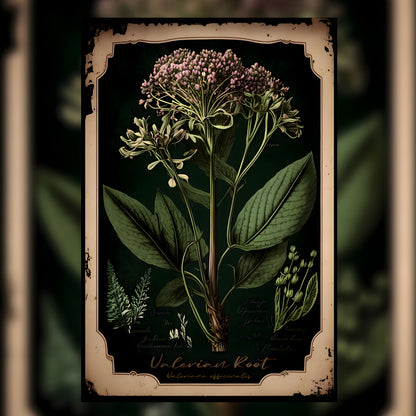 Dark Valerian Root Canvas Print - Herbal Art for Home or Office - Apothecary Decor