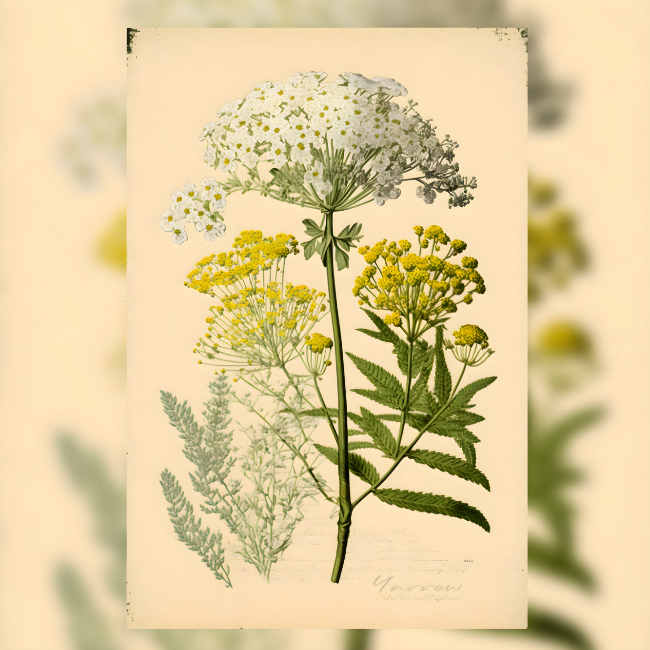 Light Yarrow Canvas Print - Herbal Art for Home or Office - Apothecary Decor