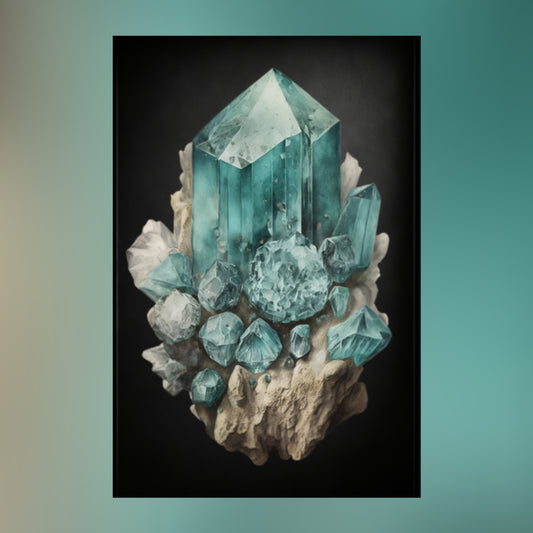 Dark Aquamarine Canvas Print - Crystal Art for Home or Office - Apothecary Decor